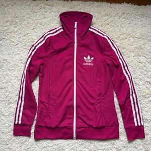 Adidas Magenta Track Jacket with White Stripes & Heart Lining! SPRING. Sz Med.